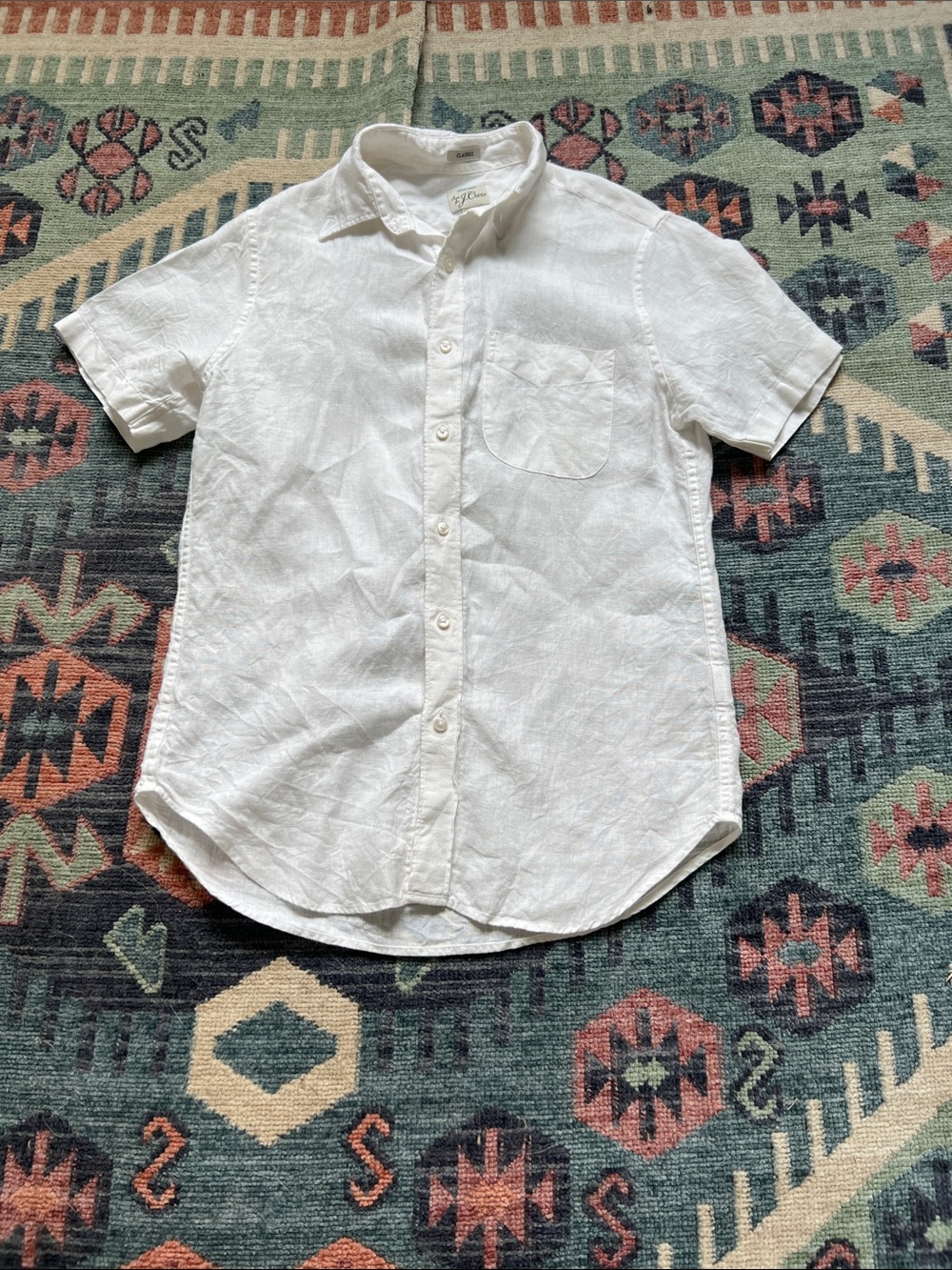Men’s J. Crew White Short-Sleeve Linen Button-Down Shirt